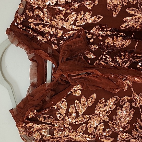 Anthropologie Womens Burnt Orange Floral Sequin Cut Out Blouse Top Size XL - Picture 16 of 16